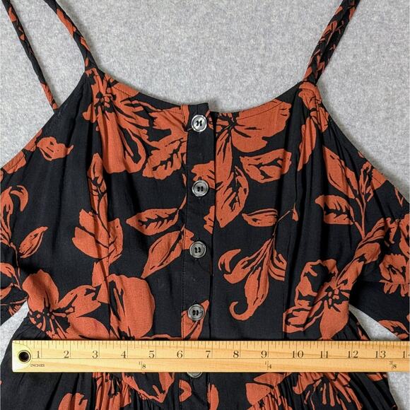Free People The Perfect Sundress Small Floral Button Front Midi Boho Brown Black - Picture 13 of 14